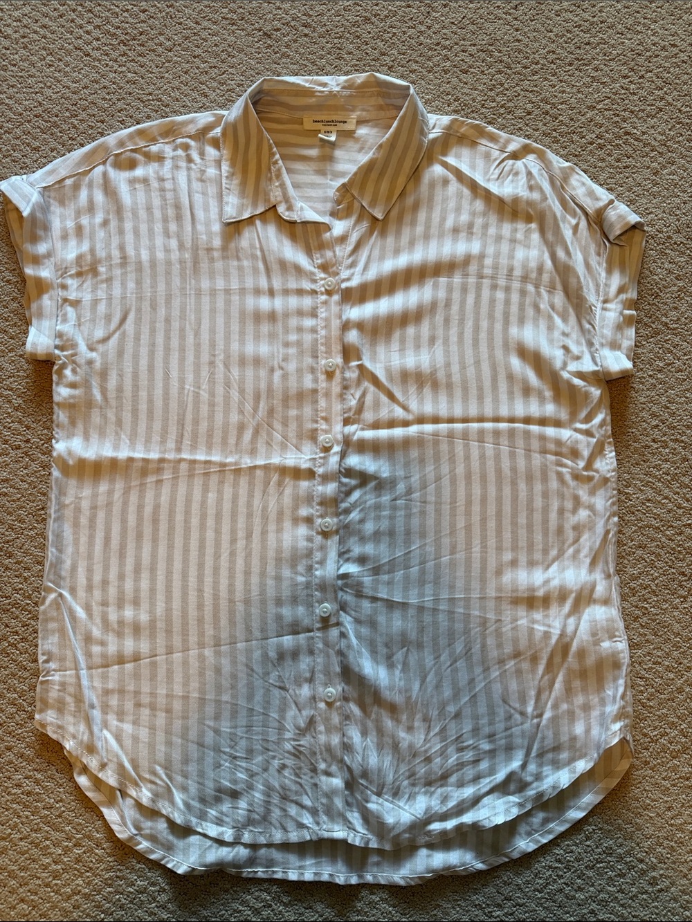 beachlunchlounge White and Cream Stripe Short Sleeve Button-Down Shirt